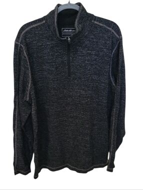 Eddie Bauer Men's Black Heather Quarter-Zip Sweater-XL